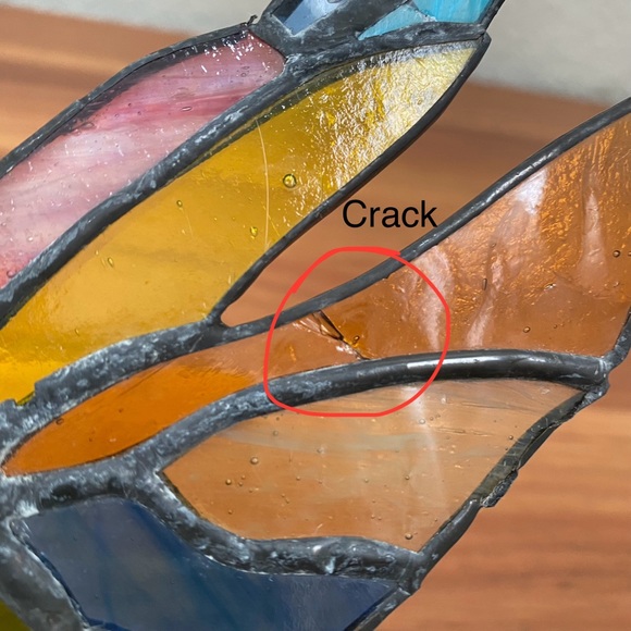 Vintage Stained Glass Dragonfly Window Hanging Sun Catcher 9”X6” Needs REWORK - Picture 10 of 11